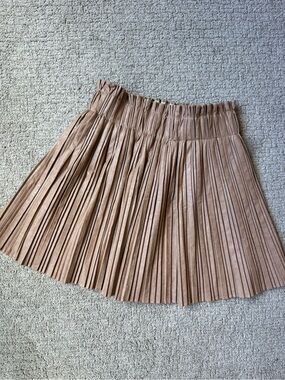 Mustard Seed Camel Faux Leather Knife Pleated Paperbag Waist Skirt Size S